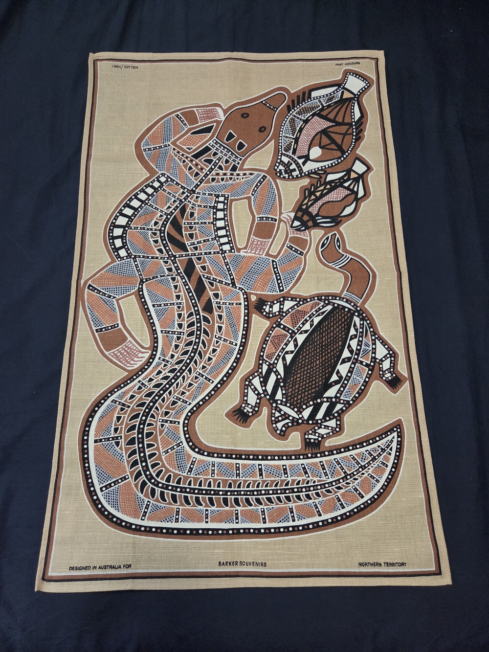 Vintage Australian Aboriginal-Inspired Reptile Print Wall Hanging - Brown